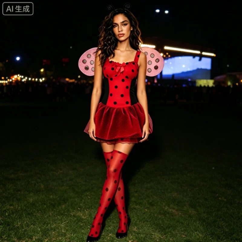Women's Ladybug Halloween Costume Set – Dress, Wings & Headband