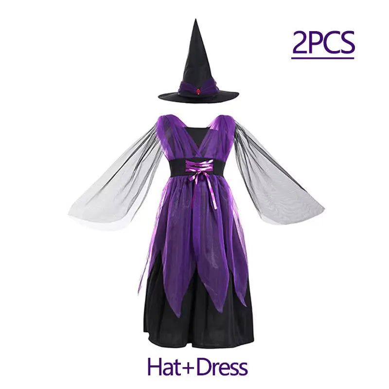 Halloween Costume for Girls Dress Scarlet Witch Vampire Devil Ghost Bat Dress Up Kids - E / 4Y (Size 120)