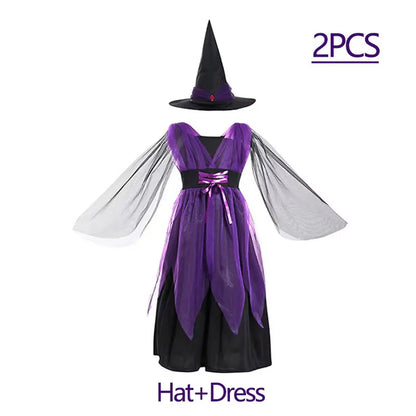 Halloween Costume for Girls Dress Scarlet Witch Vampire Devil Ghost Bat Dress Up Kids - E / 4Y (Size 120)