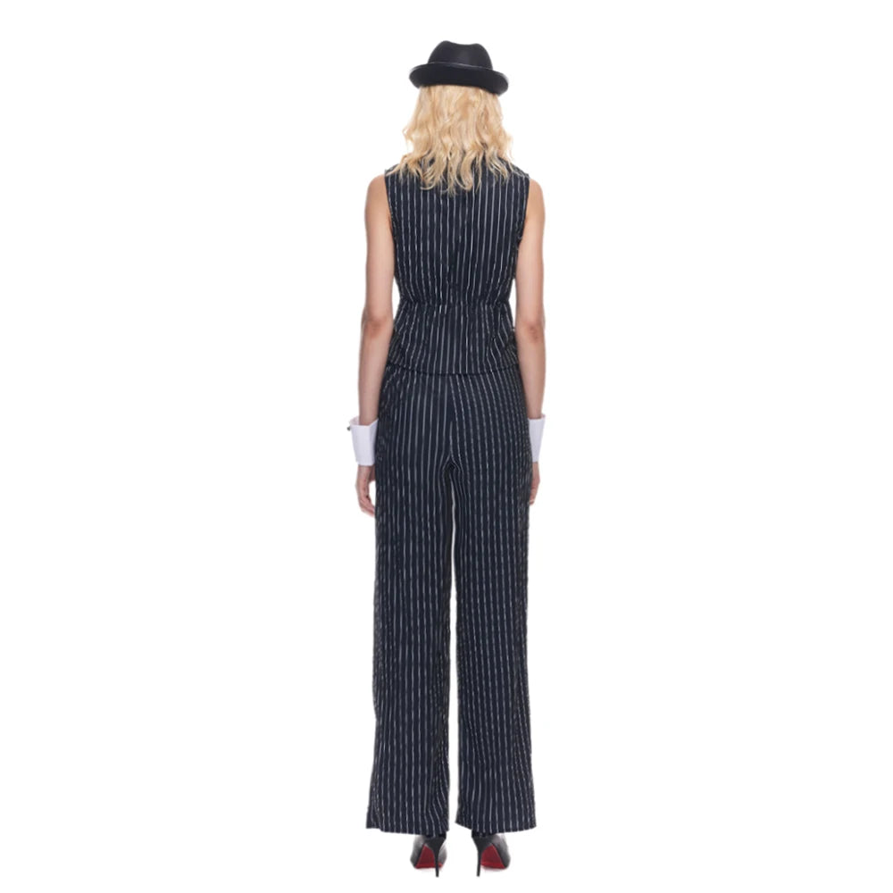 EraSpooky Women Gangster Costume Adult 1920s Pinstripe Suit, Include Sleeveless