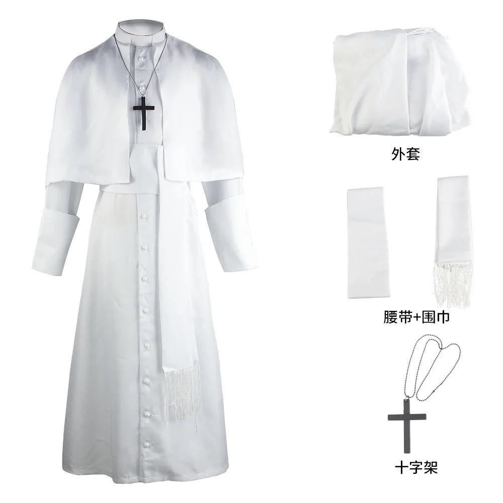 Medieval Solid Colour Godfather Priest Costume Halloween Priest Costume - black / XL