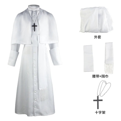 Medieval Solid Colour Godfather Priest Costume Halloween Priest Costume - black / XL