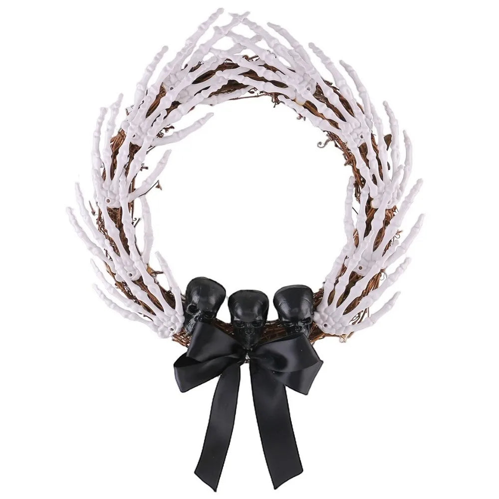 Dark Style Halloween Skeleton Hand Wreath Black Ribbon Black Bow Halloween - product image 7