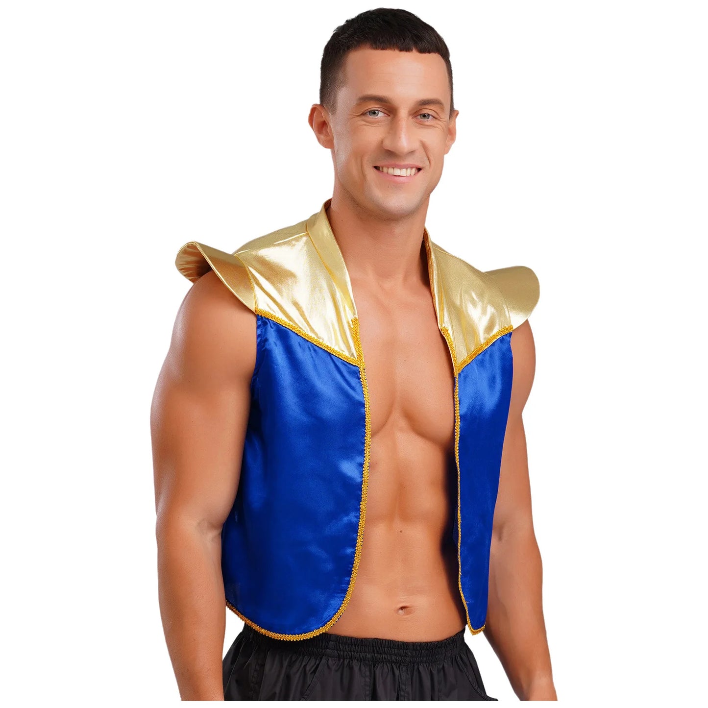 Men's Arabian Prince Shiny Metallic Vest Tops Shoulder Pads Open Costume - alternate view 4