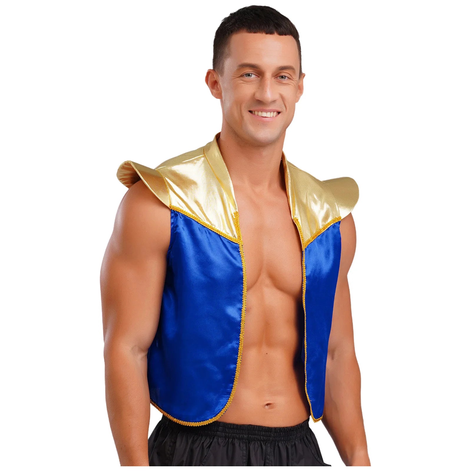 Men's Arabian Prince Shiny Metallic Vest Tops Shoulder Pads Open Costume - alternate view 4