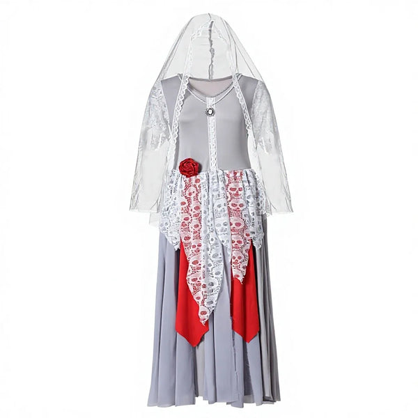 Adult Womens Spooky Spectral Bride Dress Halloween Themed Outfit for Stage Show