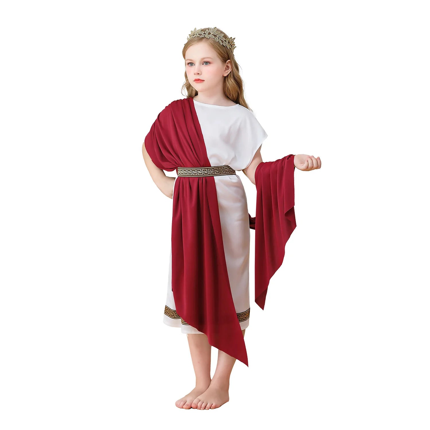 Kids Greek Mythology Costume White Roman Toga Robe Halloween Easter Costume Up Outfit - B / 130cm