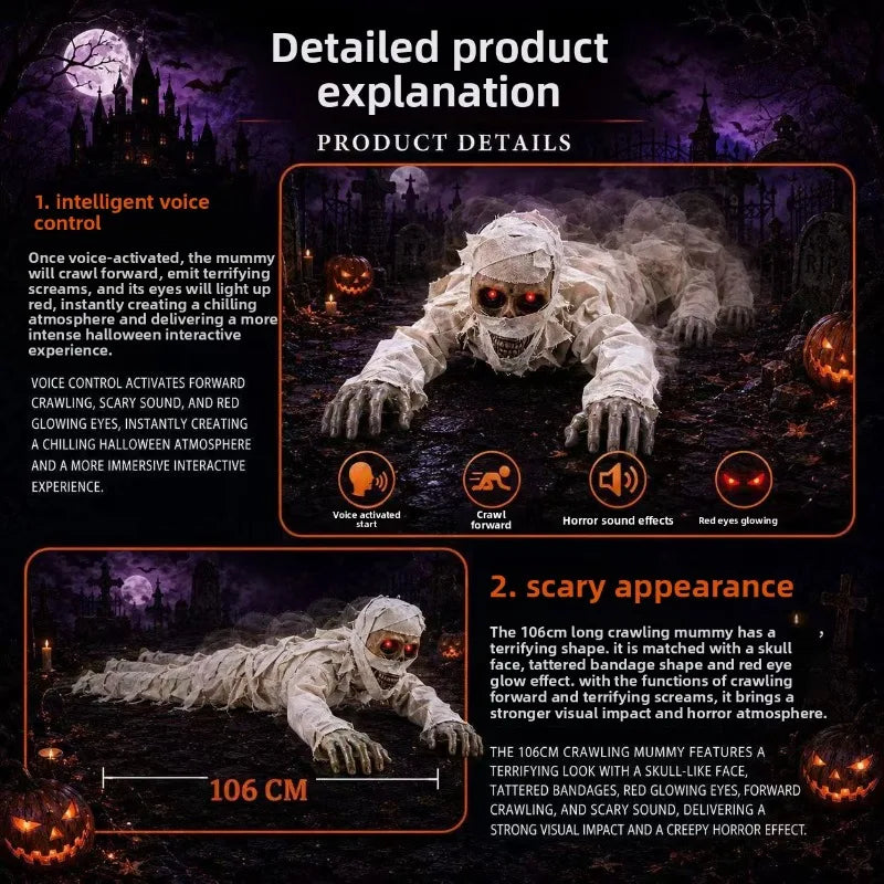 Scary Crawling Mummy Figurine With LED Red Eyes Halloween Indoor Home Decor - product image 6