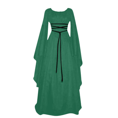 Women's Medieval Long Sleeved Round Neck Lace-Up Waist Irregular Costume - alternate view 4
