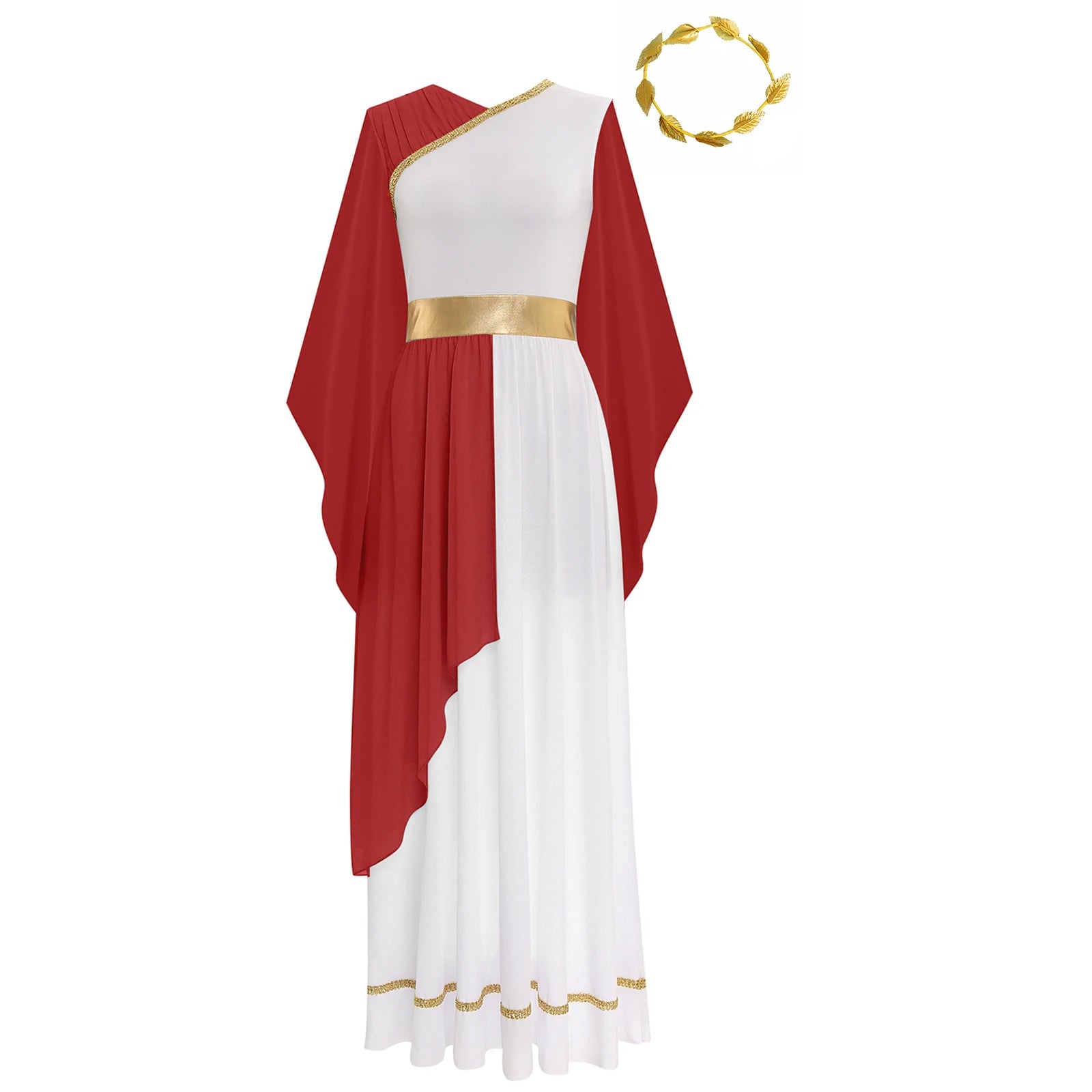 Women's Halloween Greek Beauty Costume Gold Leaves Garland Headwear and Cap Sleeve Ancient - Champagne / XXL