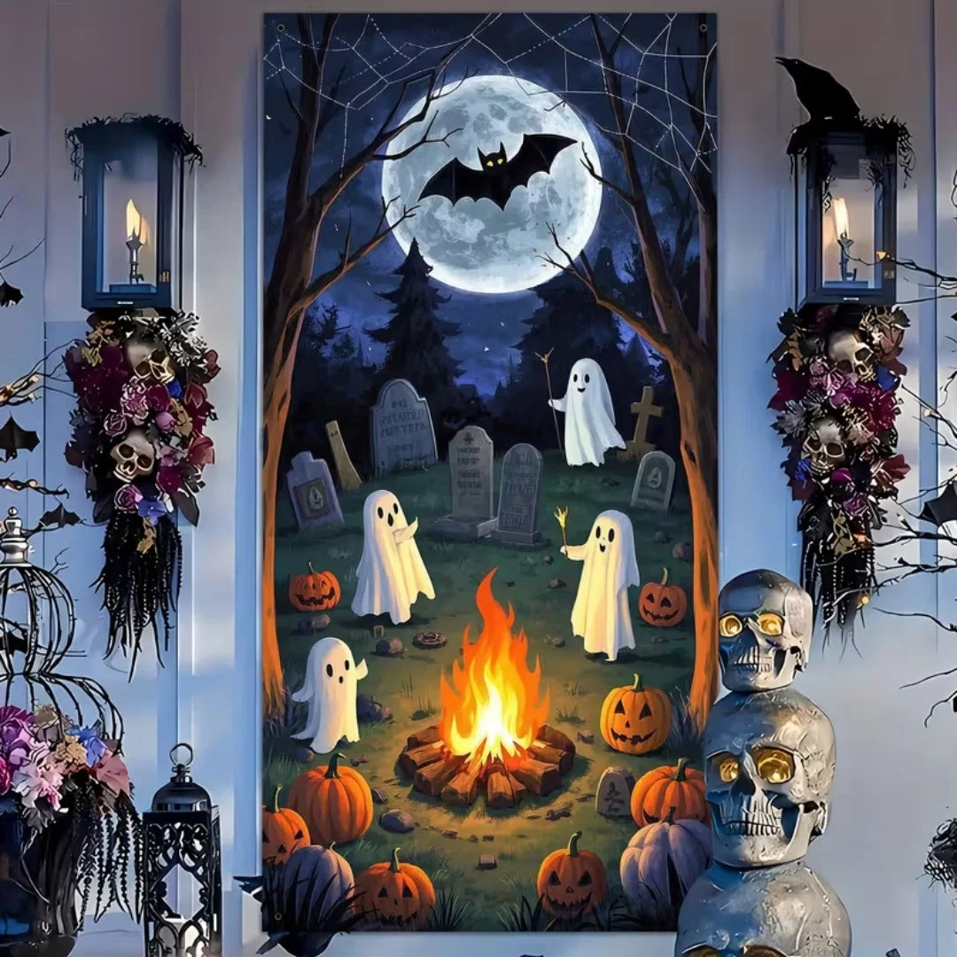 Happy Halloween Decor Door Cover Banner Horror Night Castle Bat Ghost Pumpkin - product image 4