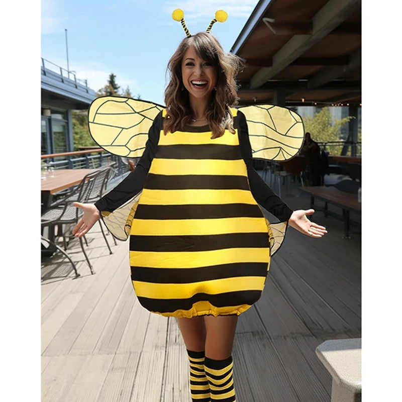 Women's Outfit Long Sleeve Striped Patchwork Bee with Knee-high Socks and Costume - alternate view 3