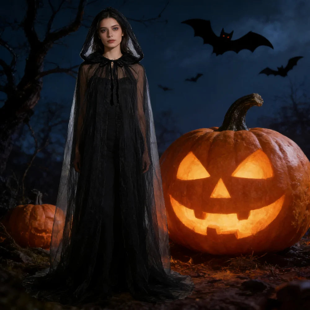 Black Bridal Shawl Witch Cosplay Cloak Halloween Cape Game Party Costume Props Holiday Dress Up Vampire - product image 3