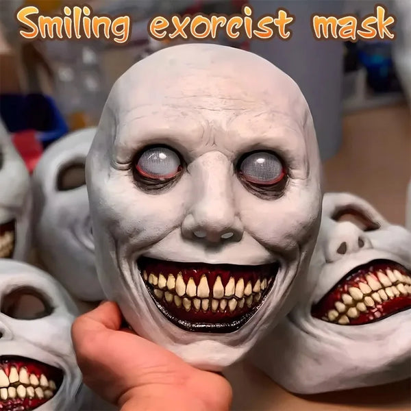 Scary Halloween Smile Mask White Eyed Exorcist Demon Latex Headgear Halloween Party Supplies Costume Dress Up - product image 1