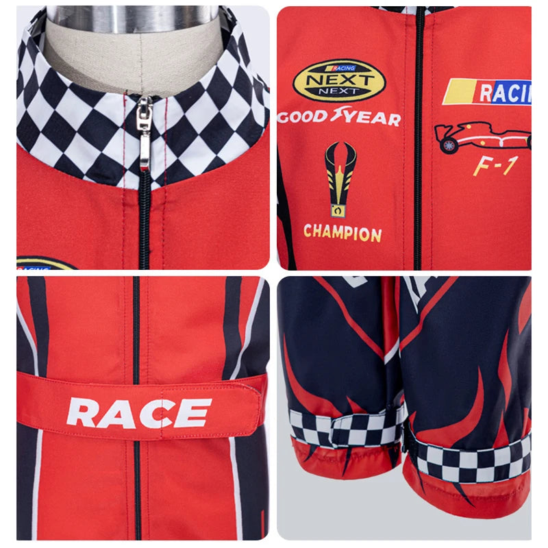 Adult Kids Racer Cosplay Costume Red Classic One-Piece Training Racing Uniform Suit Children Men Karting - product image 4