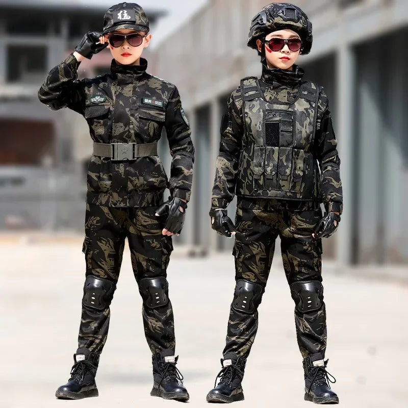 Tactical Military Uniform for Kids Day Camouflag Disguise Adult Halloween Costume for Kid - Picture style 01 / 150CM