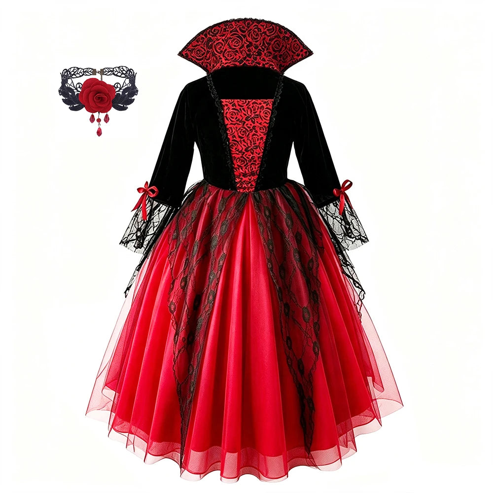 Kids Red Lace Ghost Bride Fancy Dress Spooky Bridal Role Play Outfit - product image 10