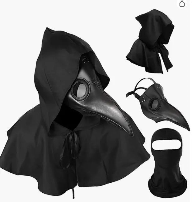 Halloween Plague Doctor Mask And Cloak Costume Props Long Nose Beak Leather Masks For Adult Reaper Cloak - product image 8