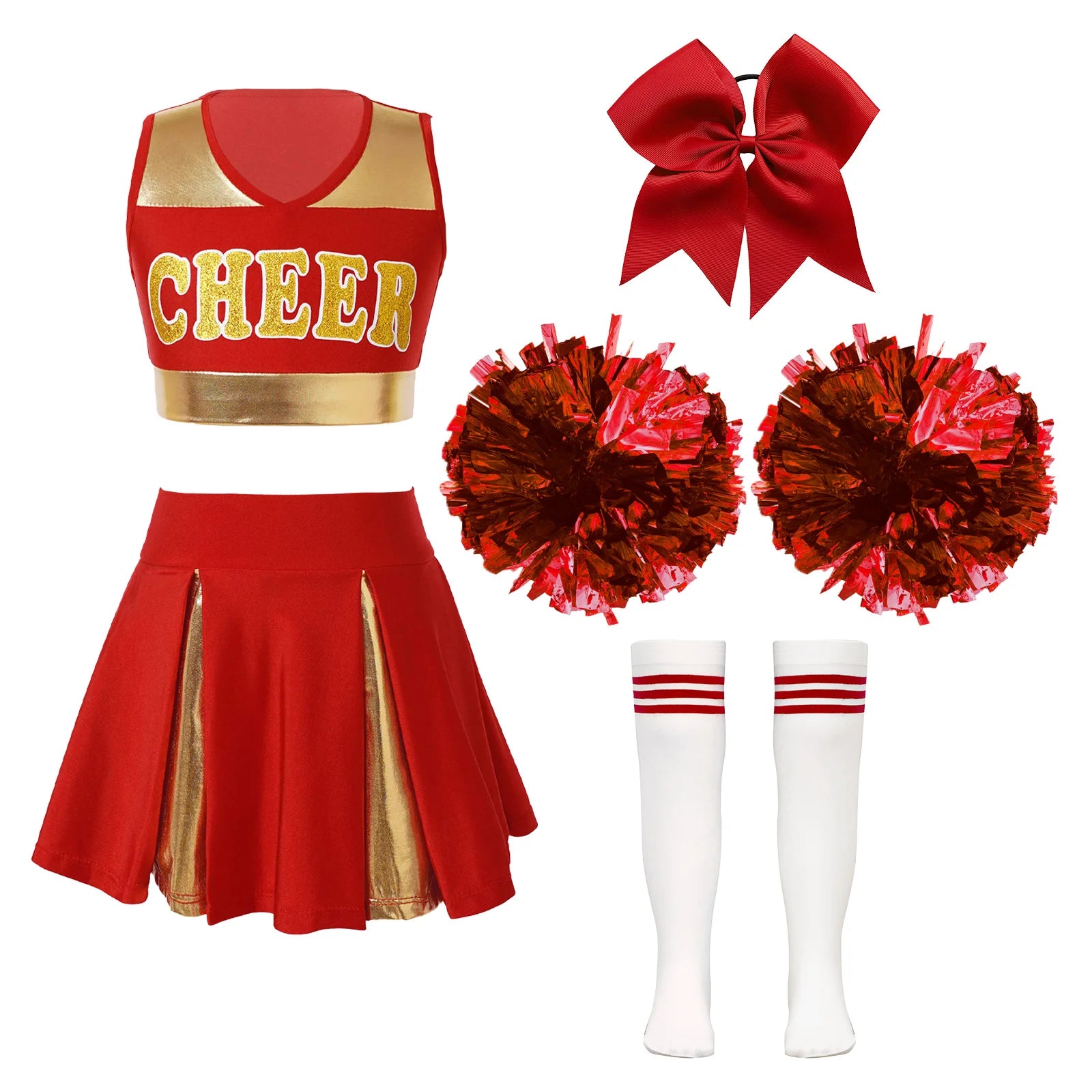 Kids' Girls Cheerleader Outfit Set Cheerleading for Birthday Cheer Uniform Costume - alternate view 9