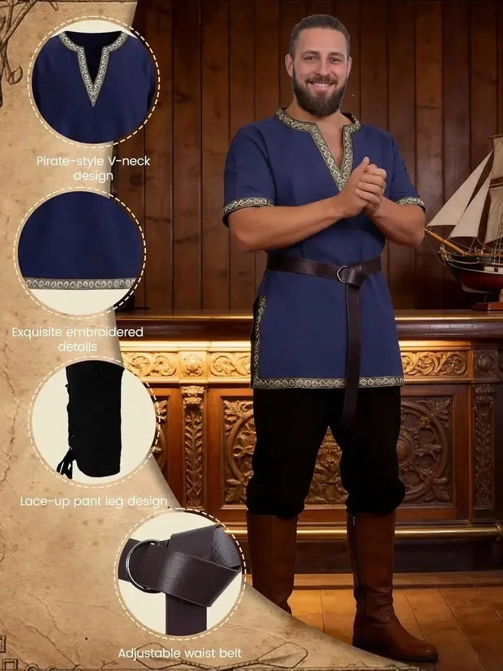 L Men Viking Costume Medieval Renaissance Tunic Shirt Pants Belt Pirate Knight Halloween Cosplay Outfit - product image 3