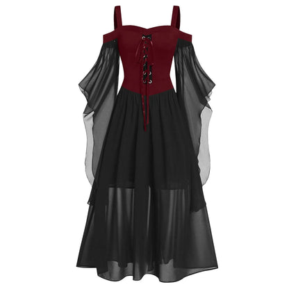 Women's Plus Size Dress Cold Shoulder Butterflies Sleeve Lace Up Gothic Costume - alternate view 7