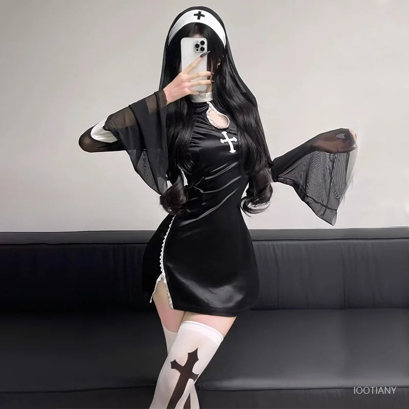 Women's Nun Gothic Sexy Tempting Uniform Horror Movie Prop Costume