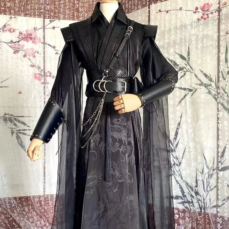 Dark Black Gothic Moran Costume Men's Crowley Suit Niche Halloween Anime Costume Comics - full set / XL