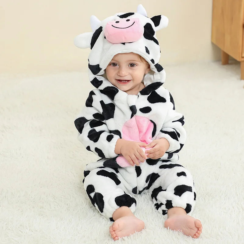 Dinosaur Winter Baby Romper Kigurumi Costume Flannel Hooded Bodysuit Pajamas Animal