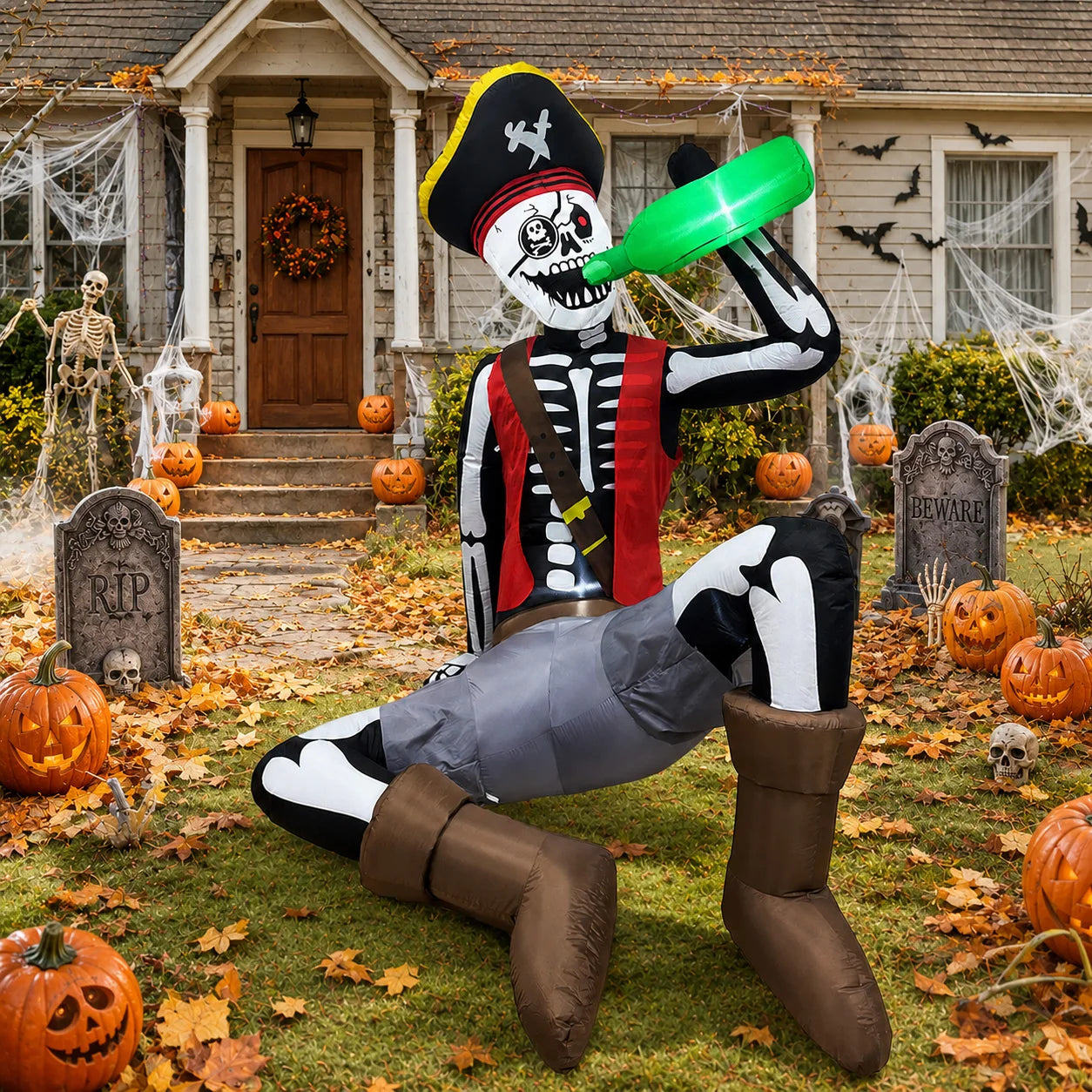 6.5FT Inflatable Decoration, Drinking Skeleton Pirate, Suitable for
