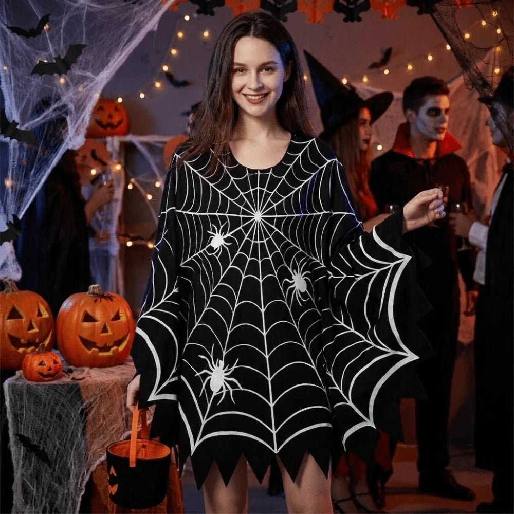 Creative Scary Spider Web Cloak Creepy Black Shawl Poncho Cape Costume - alternate view 3
