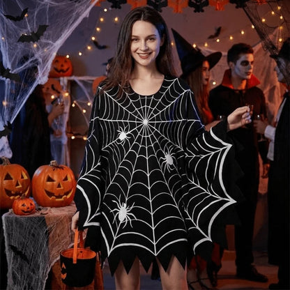 Creative Scary Spider Web Cloak Creepy Black Shawl Poncho Cape Costume - alternate view 3