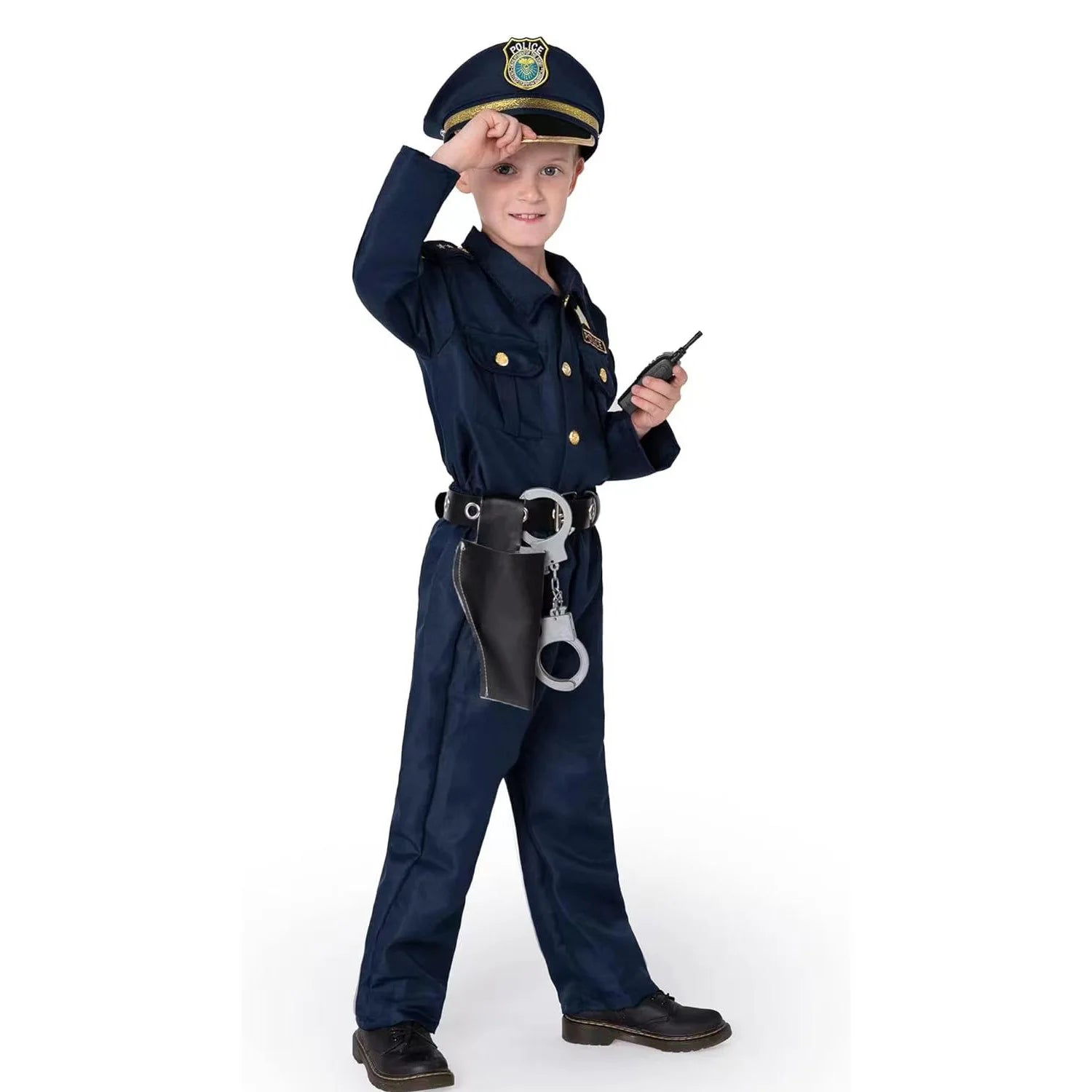 Halloween Police Suit Costume Makeup Boy Police Suit 9-piece Birthday Set Top Hat Novelty - 9PCS SET / S (39.4–43.3 in (100–110 cm))