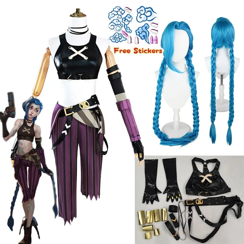 Jinx-Inspired Arcane-Style Cosplay Costume & Wig Options - Costume Only S