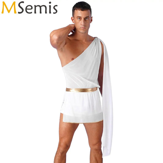 Men's Ancient Greek Mr Toga Costume Outfit Halloween Medieval Knight Warrior Roman - Black / L
