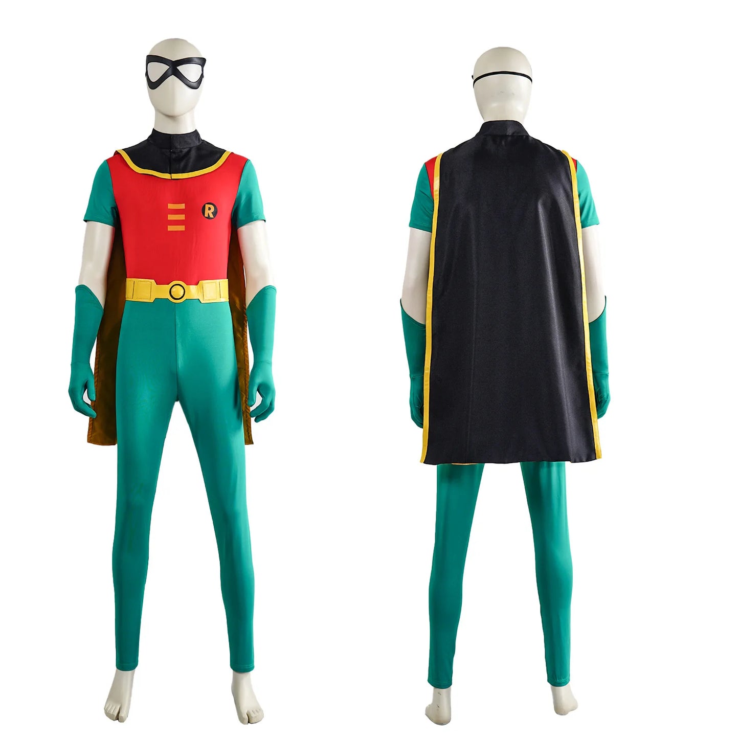 Men Superhero Robin Costume for Halloween Movie Full Set Tight Jumpsuit with Mask for Male - green / XL
