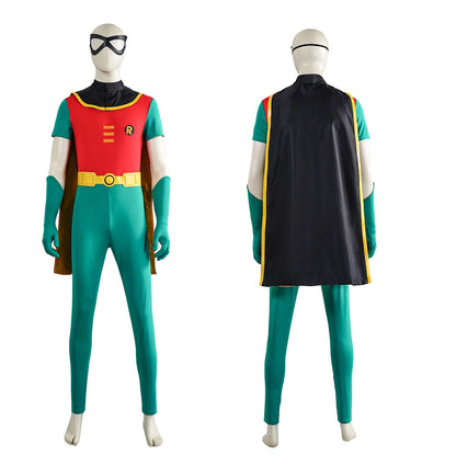 Men Superhero Robin Costume for Halloween Movie Full Set Tight Jumpsuit with Mask for Male - green / XL