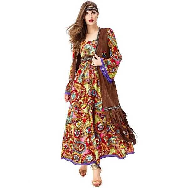 Halloween Costume 70s Outfits Adult Women Hippie Disco Dancing Dress Bohemian Rhapsody - 3 piece set / M