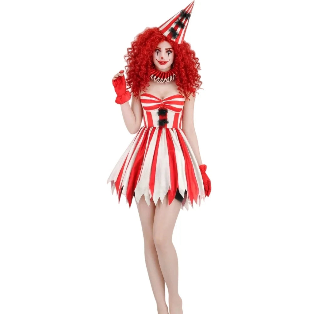 Women's Horror Clown Costume – Halloween Dress, Hat & Accessories