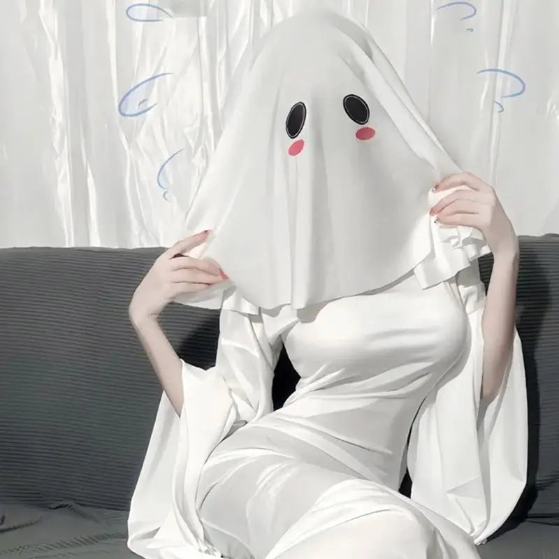 Ghostly Hooded Halloween Costume Accessory with 42cm Flowing Design and Breathable