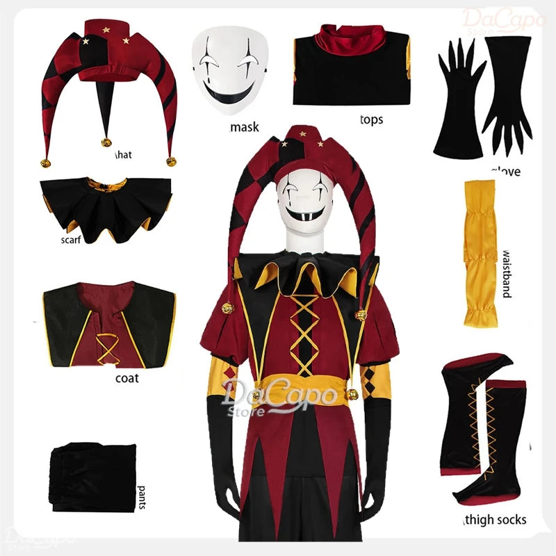 Freak Circus Pierrot Costume Clown Outfit Costume Game Halloween Horror Men's Cosplay - HarleQ / XL