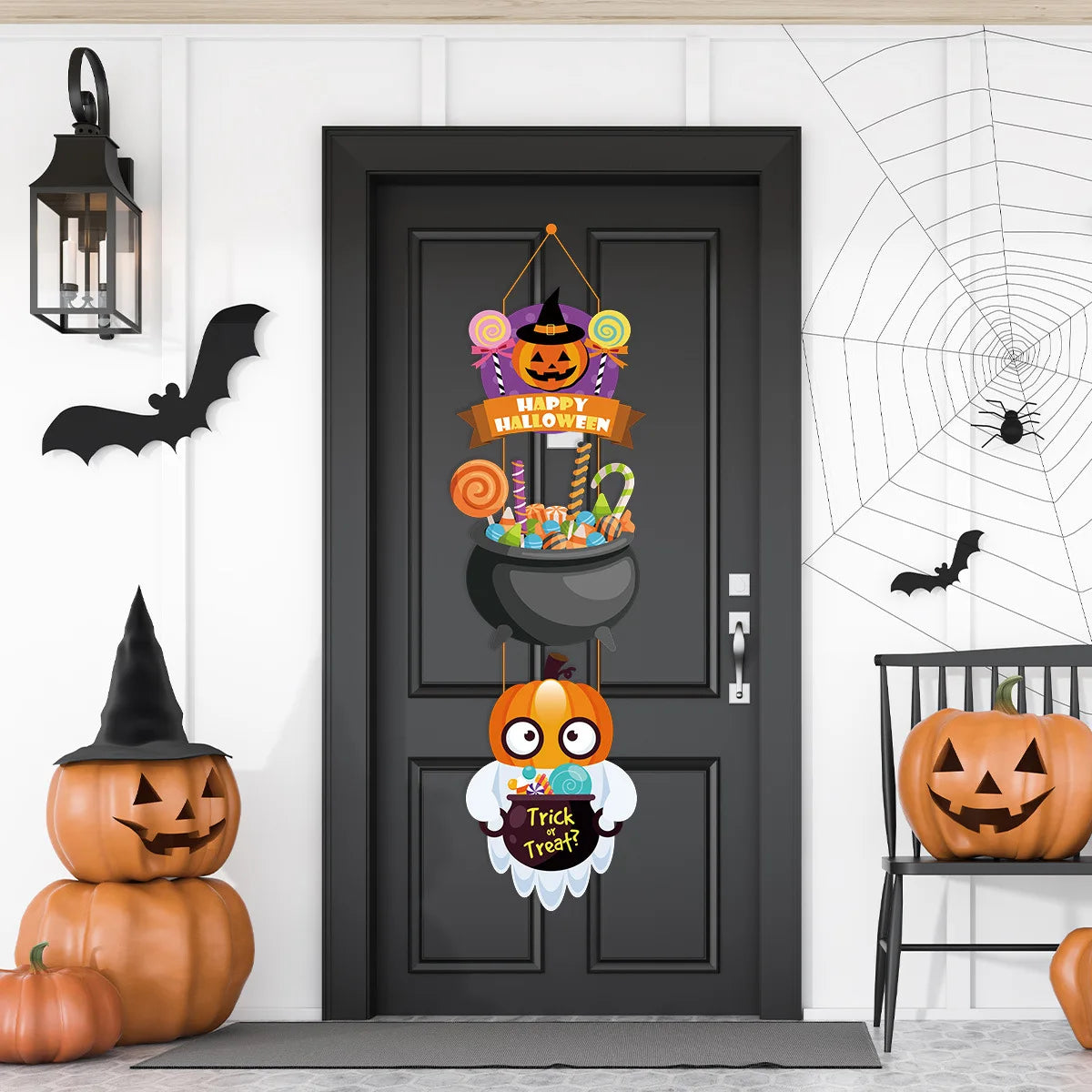 Pumpkin Witch Hat & Ghost Hanging Halloween Door Decoration - product image 6