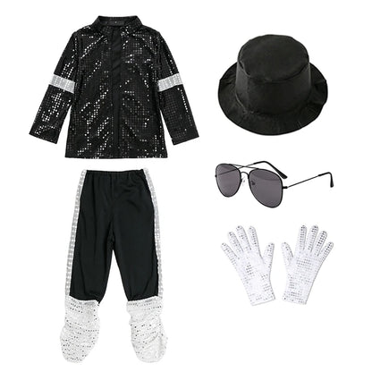 Kids Boys Michael Jackson Inspired Costume Set with Full Accessories for Dance Performance and Halloween Party
