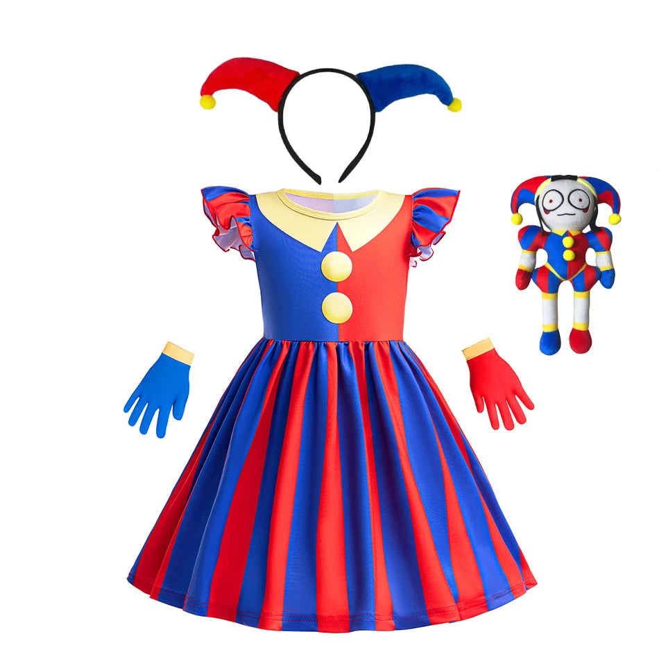Pomni Halloween Costume for Kids the Amazing Digital Circus Character Derss Gloves and - Clown Dress B / 140(7-8Y)