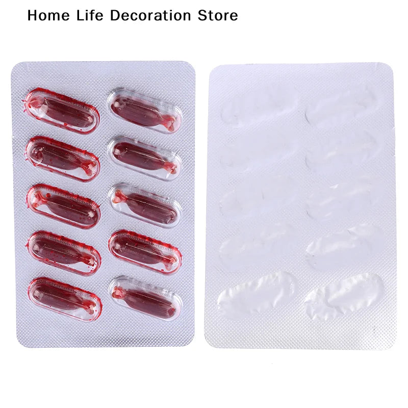 【H】10Pcs Fake Blood Pill Vampire Toy Capsules Horror Funny Toy Halloween Party Cosplay Prank Toy - product image 6