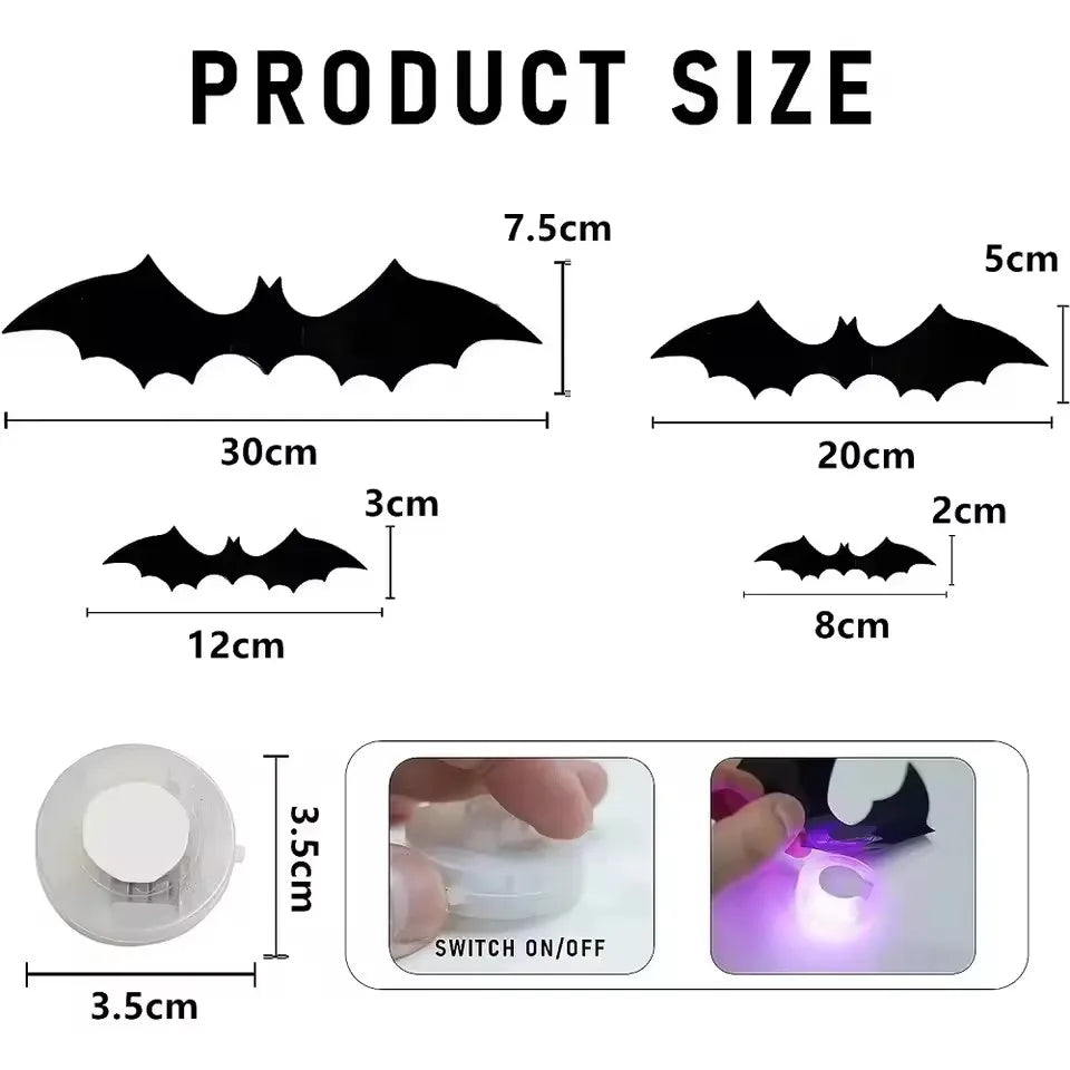 Halloween LED Night Light 3D Stereoscopic Bat Wall Decal PET Material - product image 4