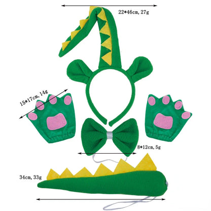 Girls Women Kids Animal Costume Dinosaur Green Tutu Skirt Ear Headband Bowtie Tail Cosplay Props Halloween - product image 5