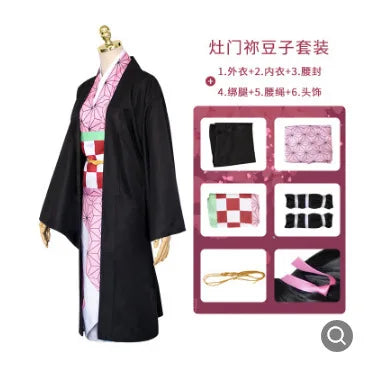 Costume Anime Kanroji Mitsuri Kimono Costume Devil Hunter Adult Kid Halloween Wig - B / XXL