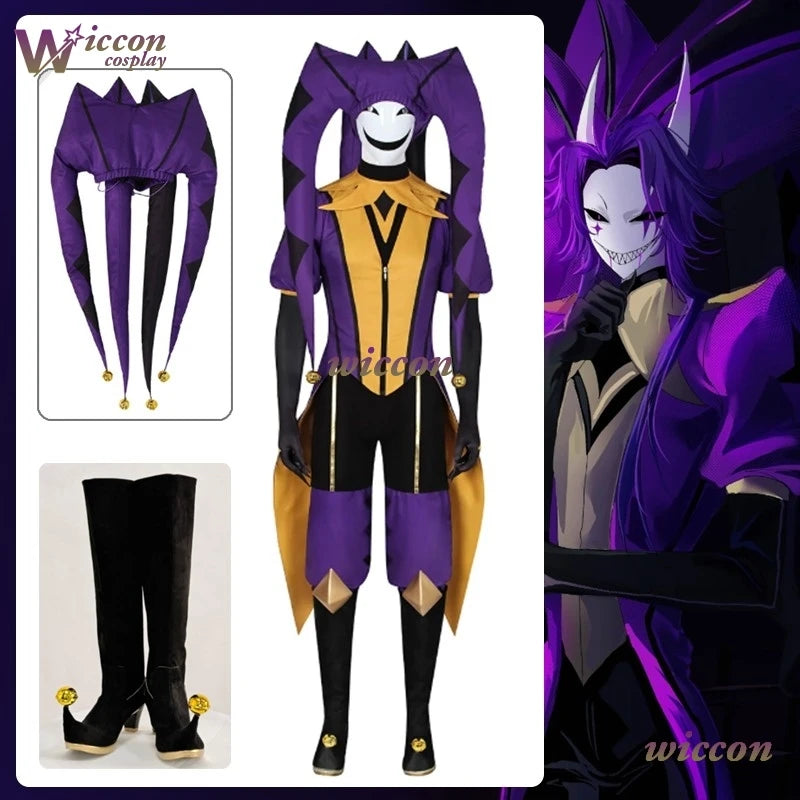 Uhah / / the Freak Circus-Jester Costume Purple Clown Outfit Costume Game Halloween Horror - suit no mask / 3XL shoes44