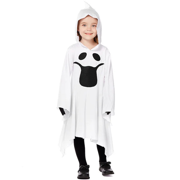 Kid Viral Halloween Bashful Ghost Costume White Printed Dress with Wide Sleeves Pointed - WHITE / M