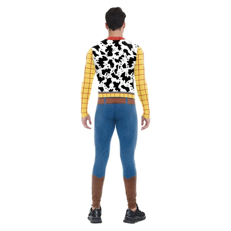 Western Cowboy Toy Costume Adult Men Halloween Story 3D Digital Print Full Body Jumpsuit Toy Costume - B473-1018 / M